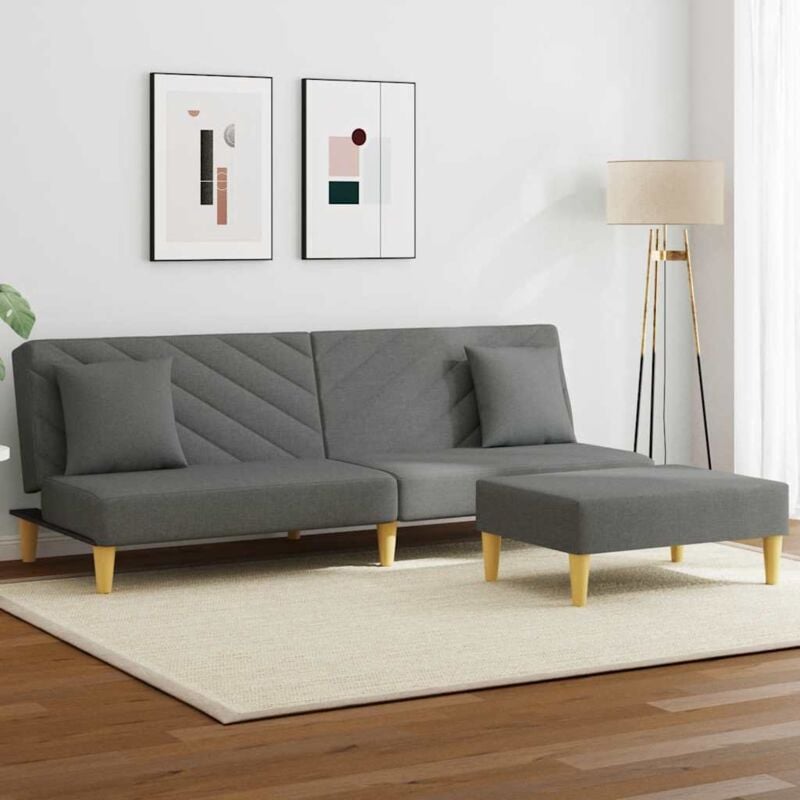foto del prodotto vidaxl divano letto 2posti cuscini e poggiapiedi grigio scuro tessuto