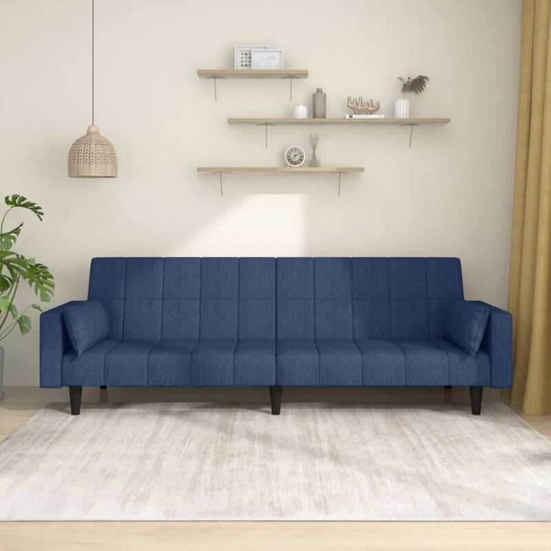 foto del prodotto vidaxl divano letto a 2 posti con 2 cuscini blu in tessuto