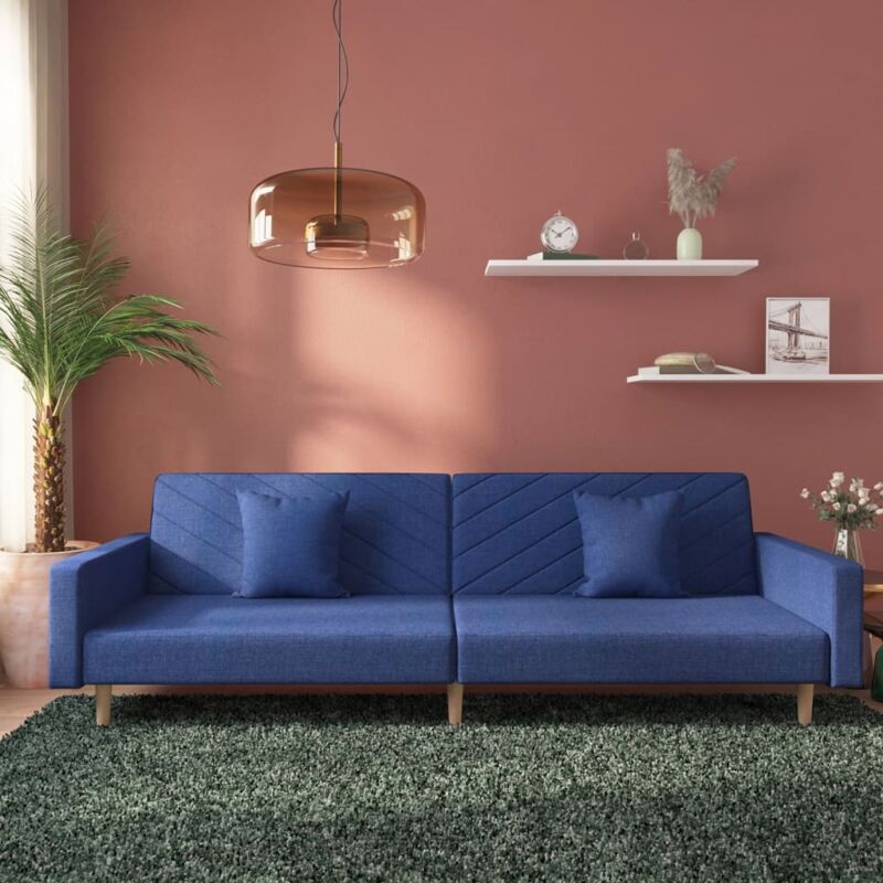 foto del prodotto vidaxl divano letto a 2 posti con 2 cuscini blu in tessuto