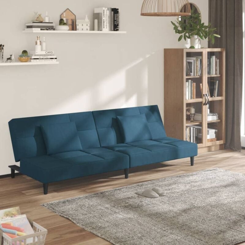foto del prodotto vidaxl divano letto a 2 posti con 2 cuscini blu in velluto