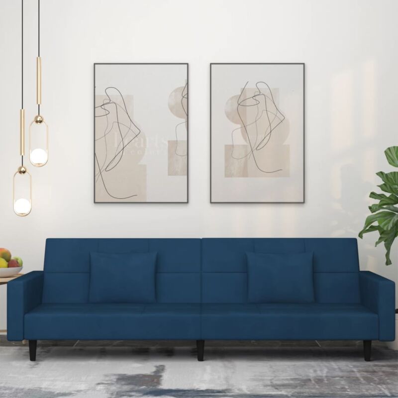 foto del prodotto vidaxl divano letto a 2 posti con 2 cuscini blu in velluto
