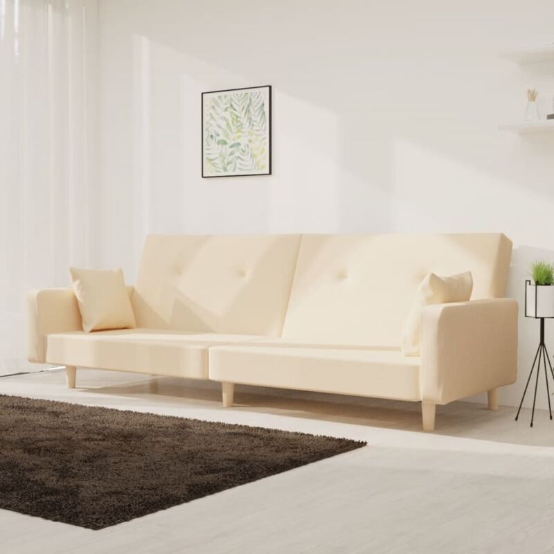 foto del prodotto vidaxl divano letto a 2 posti con 2 cuscini crema in tessuto