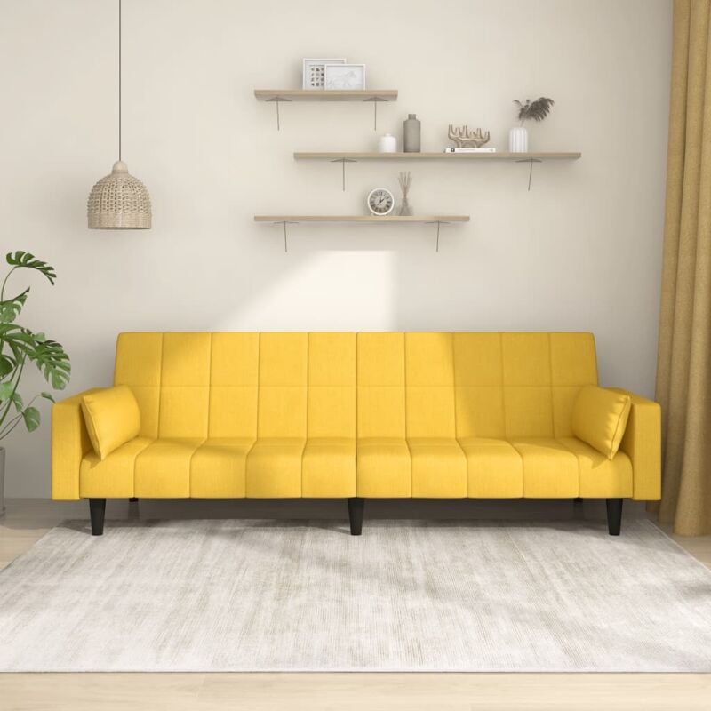 foto del prodotto vidaxl divano letto a 2 posti con 2 cuscini giallo in tessuto 963997