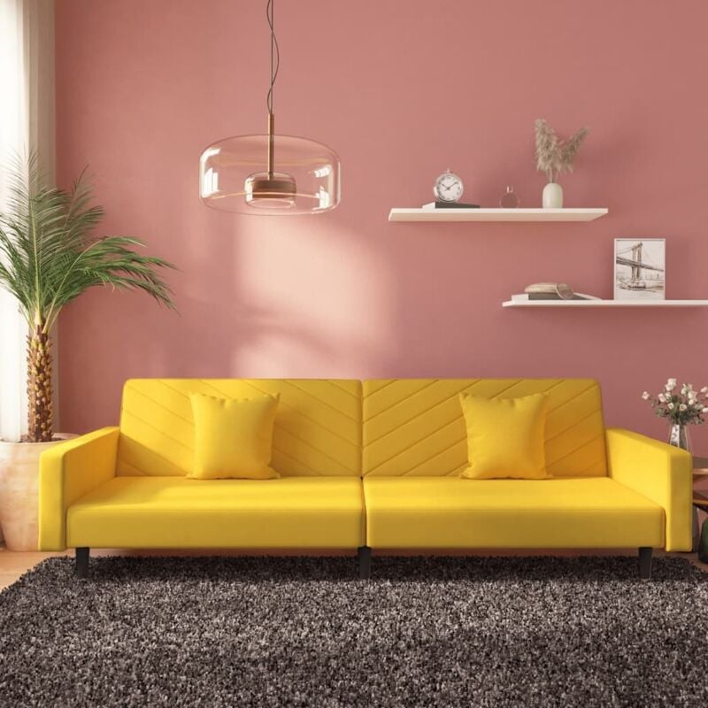 foto del prodotto vidaxl divano letto a 2 posti con 2 cuscini giallo in velluto