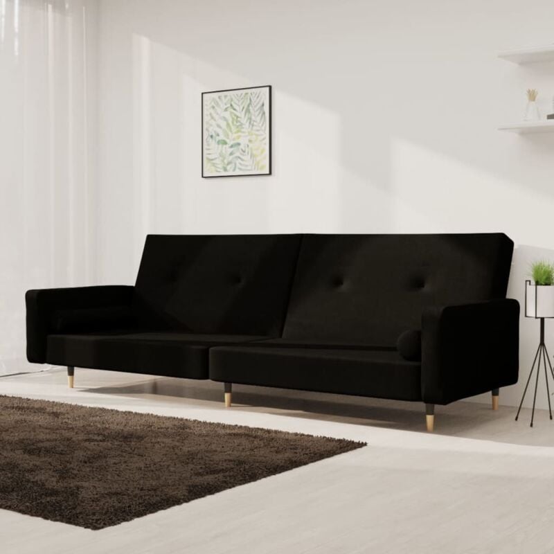 foto del prodotto vidaxl divano letto a 2 posti con 2 cuscini nero in velluto