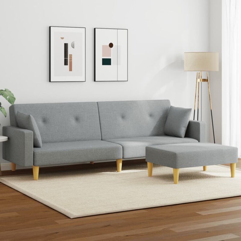 foto del prodotto vidaxl divano letto a 2 posti con poggiapiedi grigio chiaro in tessuto 548928