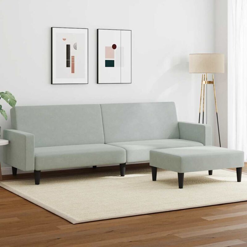 foto del prodotto vidaxl divano letto a 2 posti con poggiapiedi grigio chiaro in velluto 859051