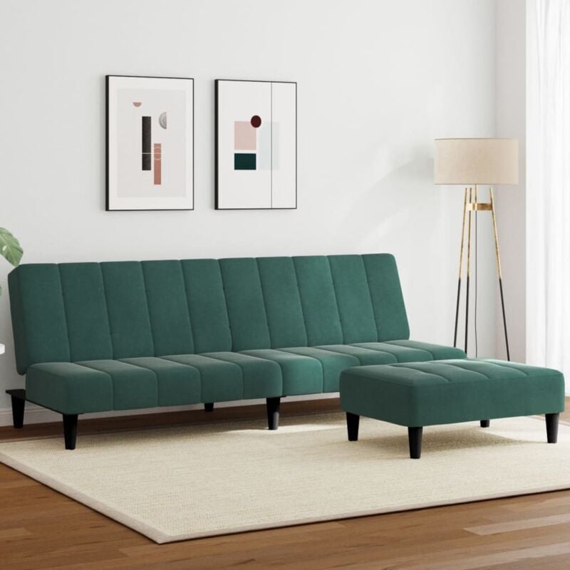 foto del prodotto vidaxl divano letto a 2 posti con poggiapiedi verde scuro in velluto 394889