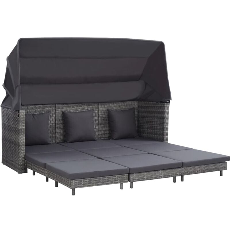 foto del prodotto vidaxl divano letto a 3 posti estendibile con tetto polyrattan grigio