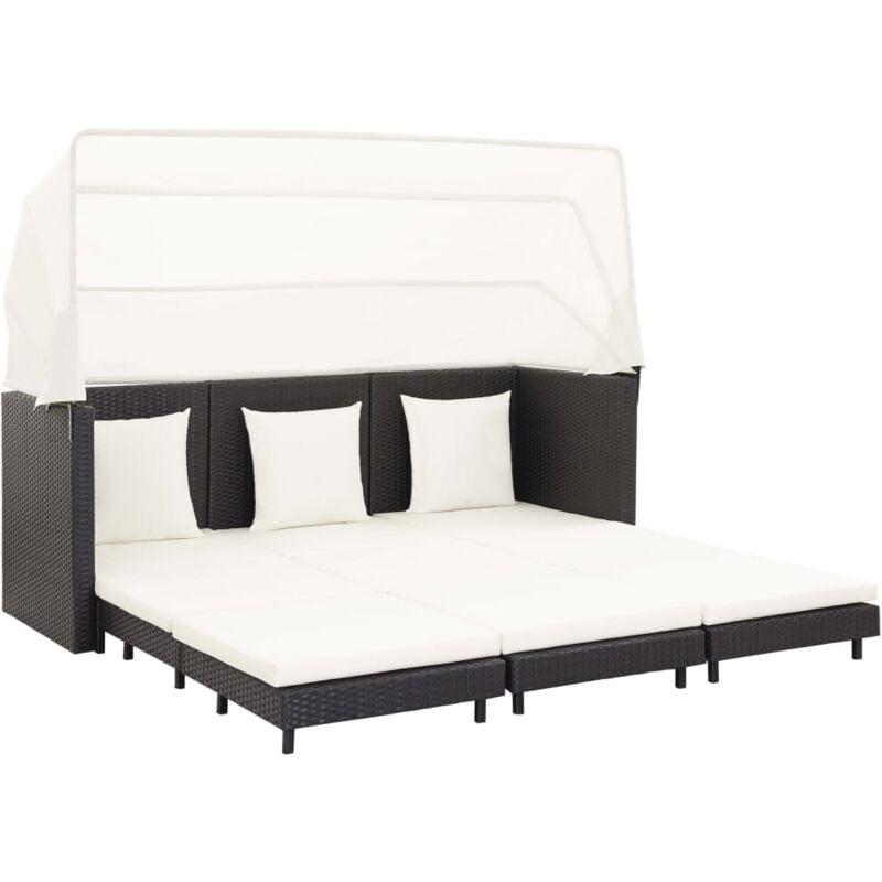 foto del prodotto vidaxl divano letto a 3 posti estendibile con tetto polyrattan nero