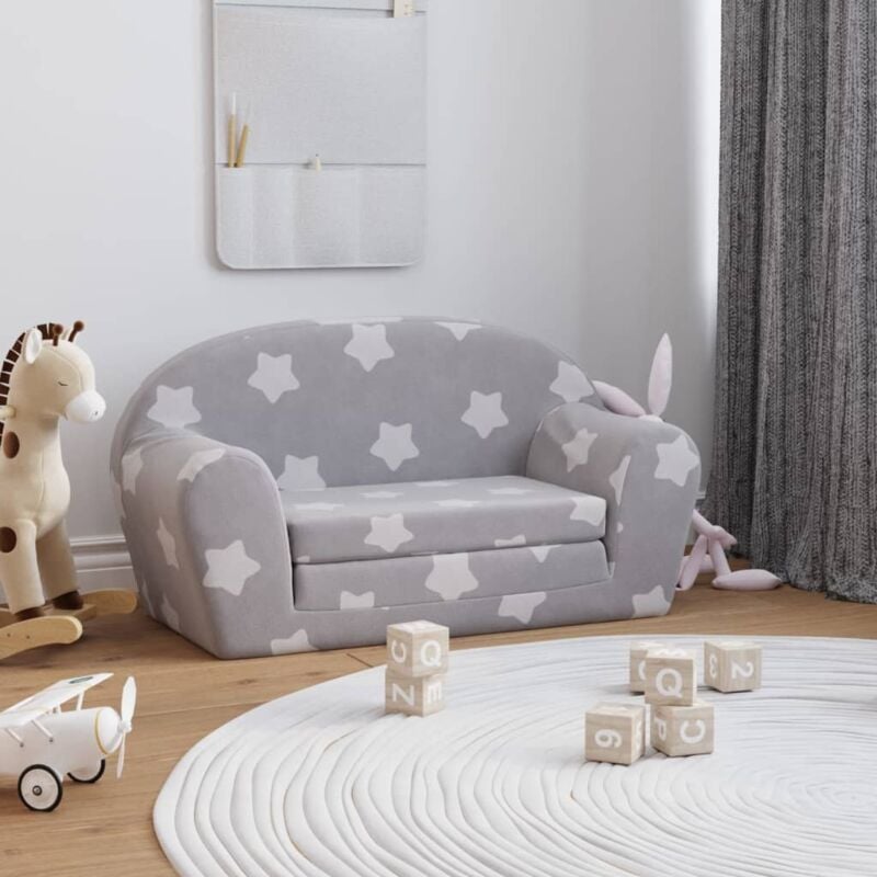 foto del prodotto vidaxl divano letto bambini a 2 posti grigio chiaro con stelle peluche
