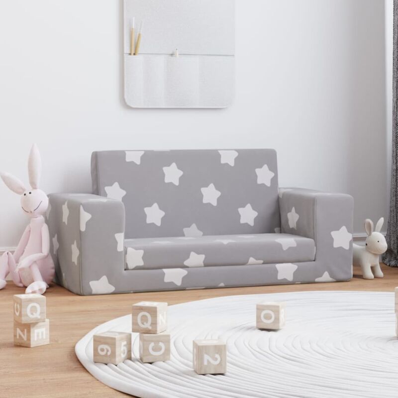 foto del prodotto vidaxl divano letto bambini a 2 posti grigio chiaro con stelle peluche