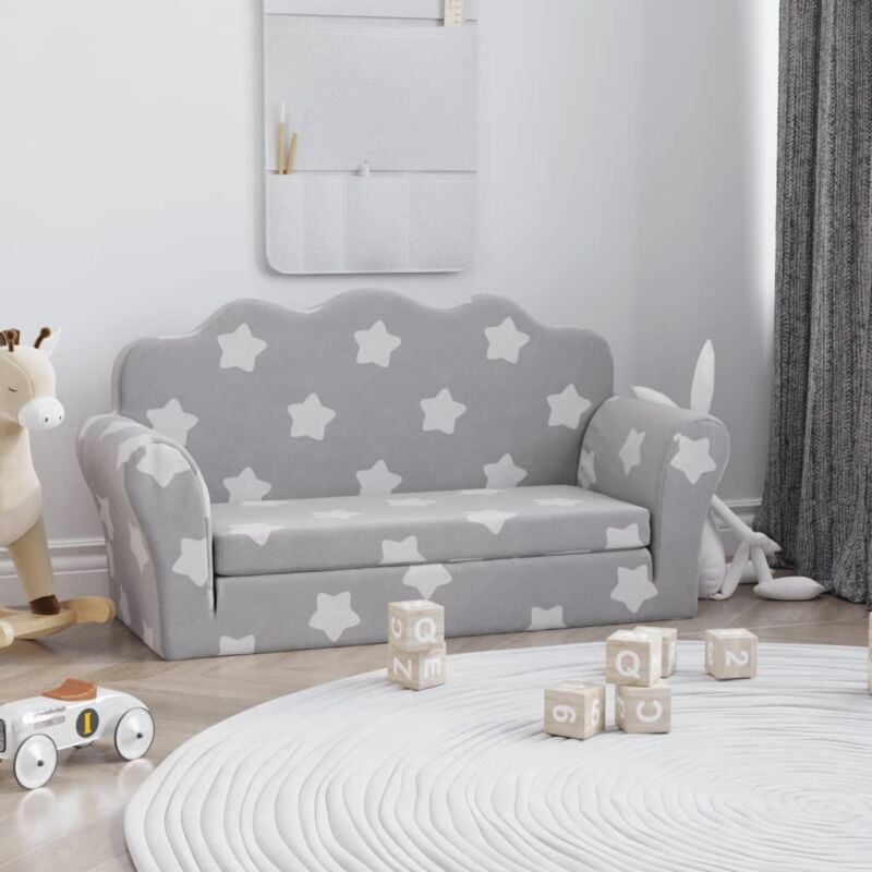 foto del prodotto vidaxl divano letto bambini a 2 posti grigio chiaro con stelle peluche