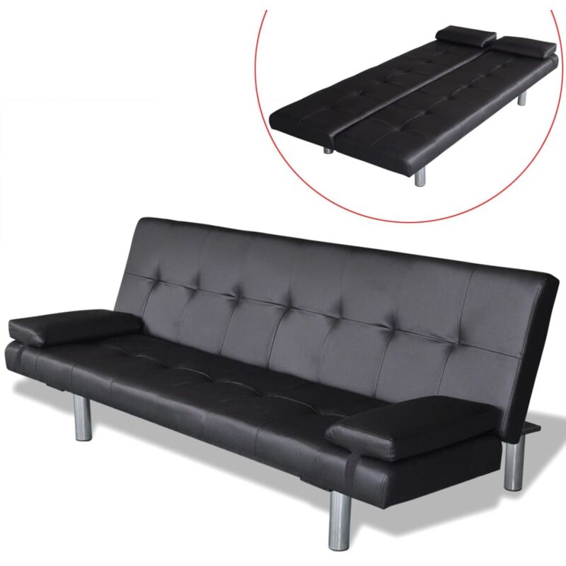 foto del prodotto vidaxl divano letto con 2 cuscini in similpelle regolabile nero