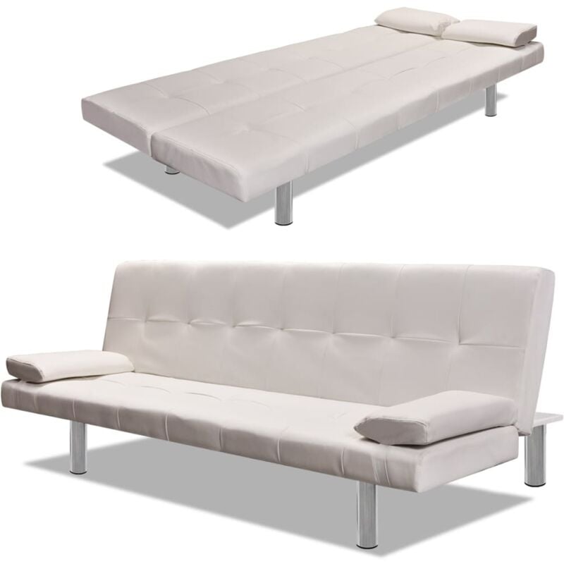 foto del prodotto vidaxl divano letto con 2 cuscini similpelle regolabile bianco crema