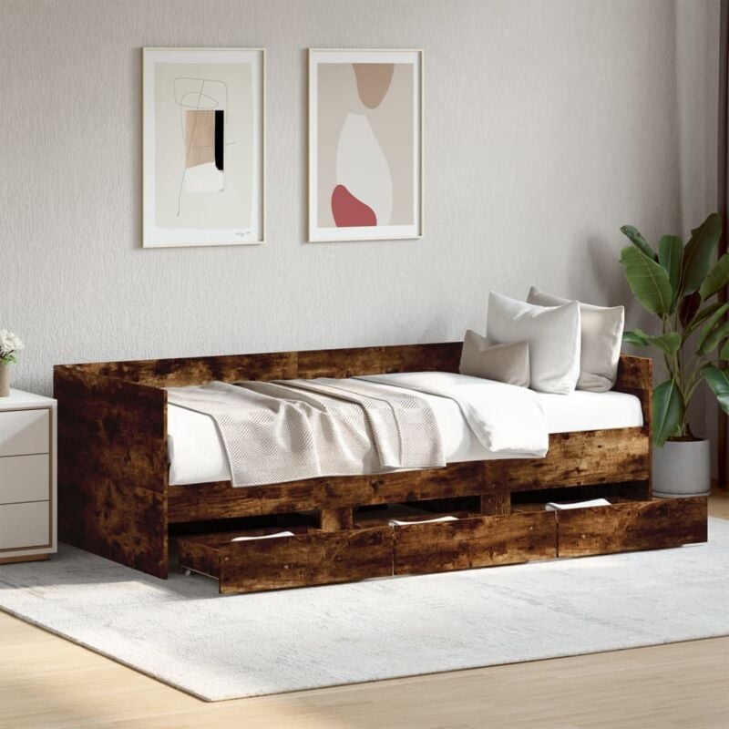 foto del prodotto vidaxl divano letto con cassetti senza materasso rovere fumo 75x190 cm