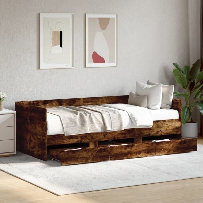 foto del prodotto vidaxl divano letto con cassetti senza materasso rovere fumo 90x190 cm