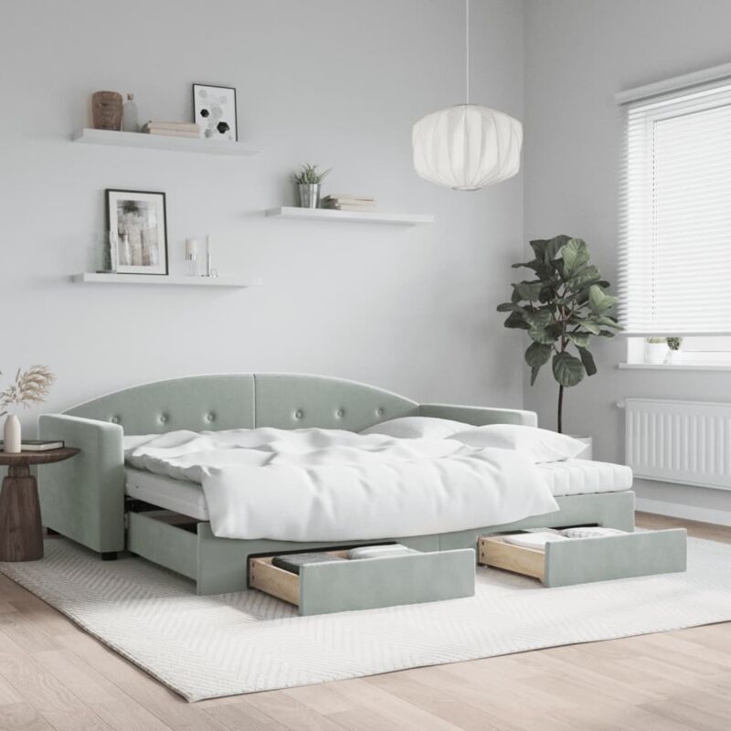 foto del prodotto vidaxl divano letto estraibile cassetti grigio chiaro 90x200cm velluto