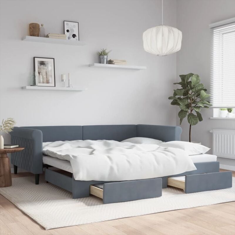 foto del prodotto vidaxl divano letto estraibile cassetti grigio scuro 100x200cm velluto