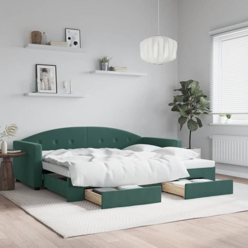 foto del prodotto vidaxl divano letto estraibile cassetti verde scuro 90x200cm velluto 521954