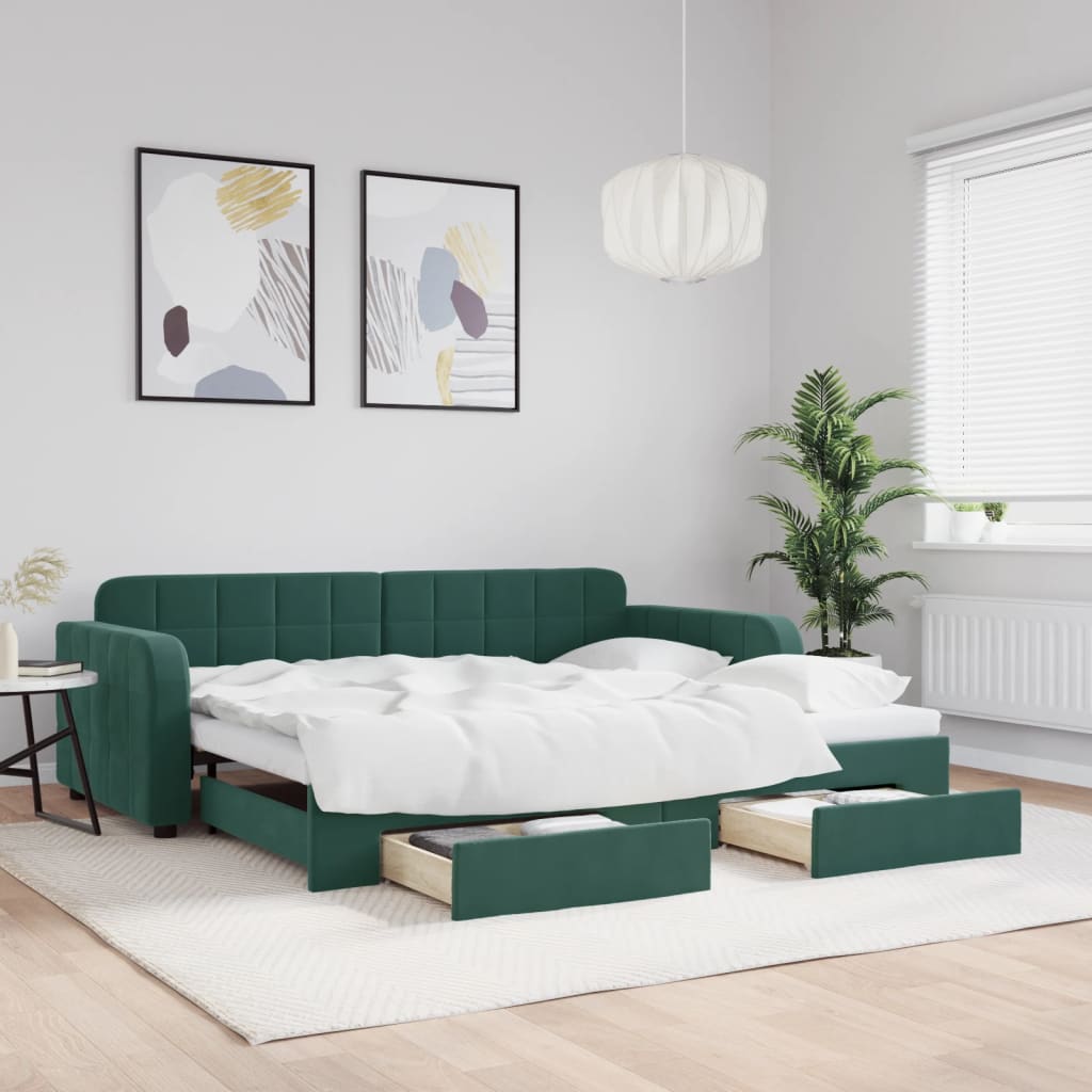 foto del prodotto vidaxl divano letto estraibile cassetti verde scuro 90x200cm velluto
