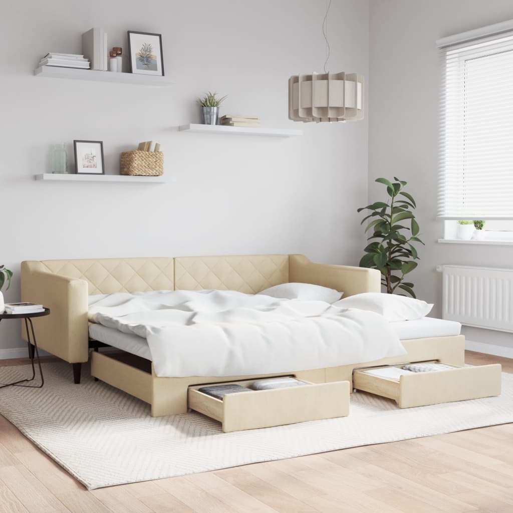 foto del prodotto vidaxl divano letto estraibile con cassetti crema 100x200cm in tessuto