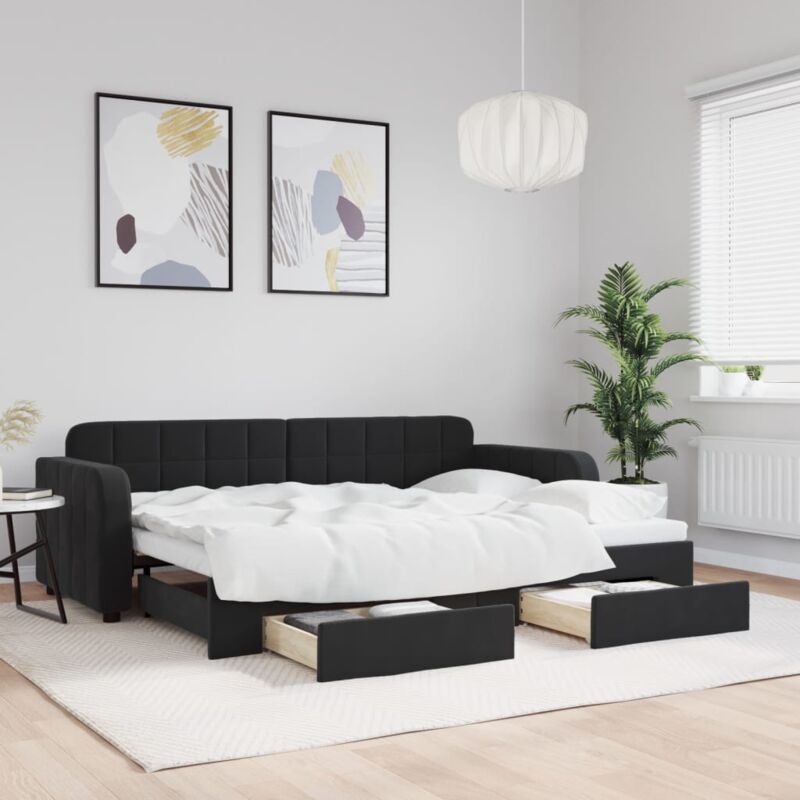 foto del prodotto vidaxl divano letto estraibile con cassetti nero 80x200 cm in velluto 655055