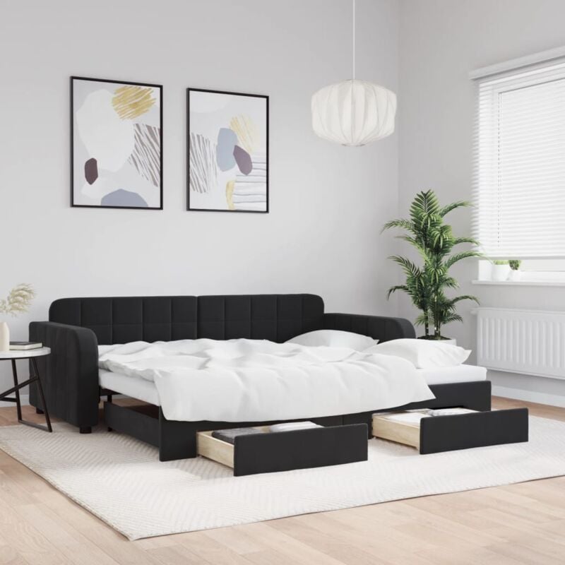 foto del prodotto vidaxl divano letto estraibile con cassetti nero 90x190 cm in velluto