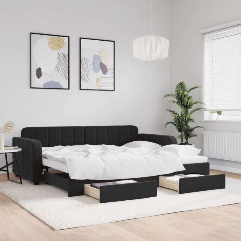 foto del prodotto vidaxl divano letto estraibile con cassetti nero 90x200 cm in velluto