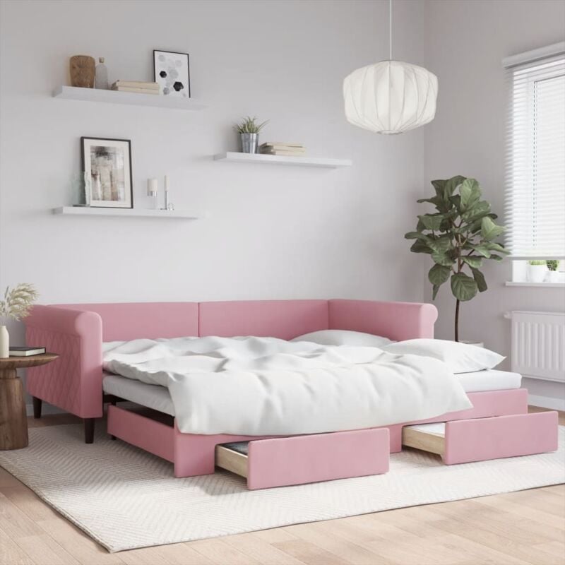 foto del prodotto vidaxl divano letto estraibile con cassetti rosa 100x200 cm velluto 830053