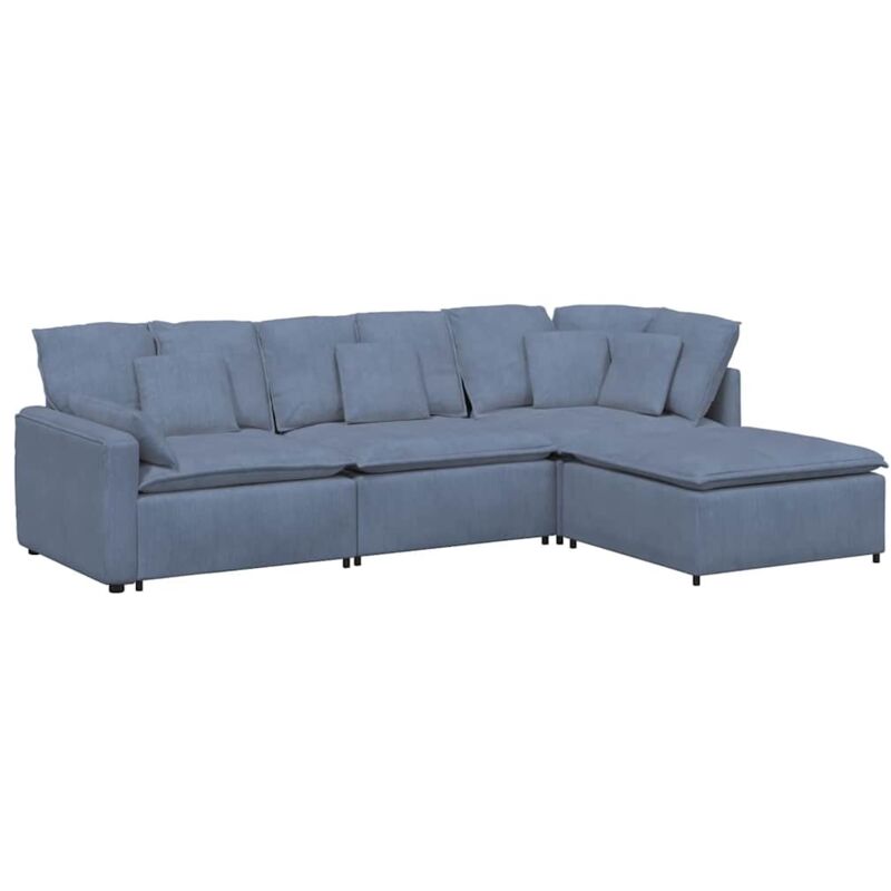 foto del prodotto vidaxl divano modulare con poggiapiedi e cuscini tessuto a coste blu