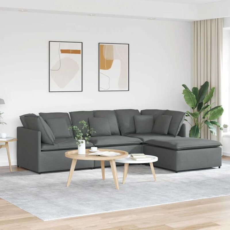 foto del prodotto vidaxl divano modulare con poggiapiedi e cuscini tessuto grigio scuro