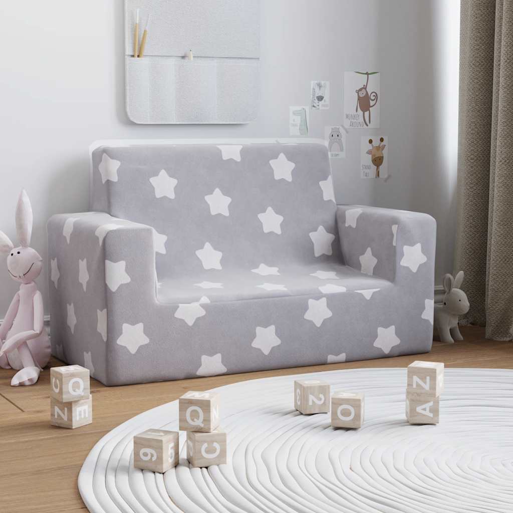 foto del prodotto vidaxl divano per bambini 2 posti grigio chiaro stelle morbido peluche