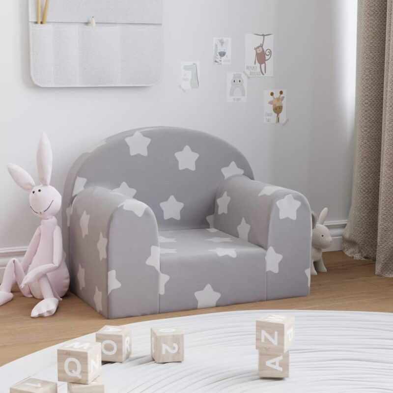 foto del prodotto vidaxl divano per bambini grigio chiaro con stelle in morbido peluche