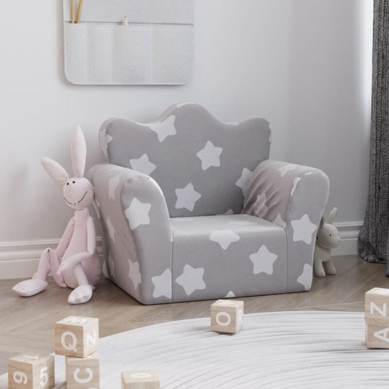 foto del prodotto vidaxl divano per bambini grigio chiaro con stelle in morbido peluche