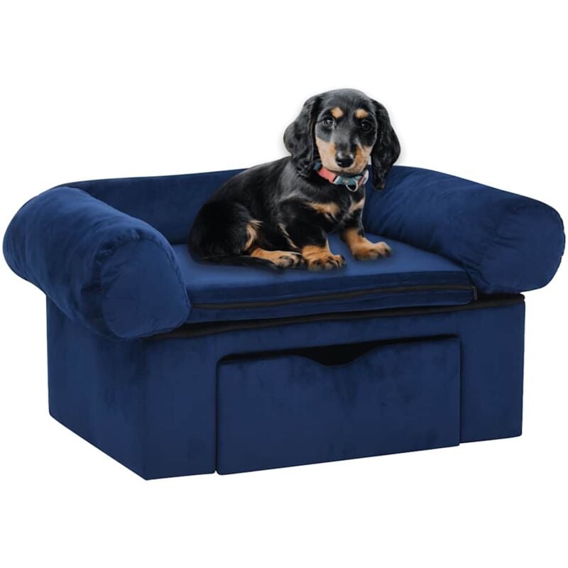 foto del prodotto vidaxl divano per cani con cassetto blu 75x50x38 cm in peluche