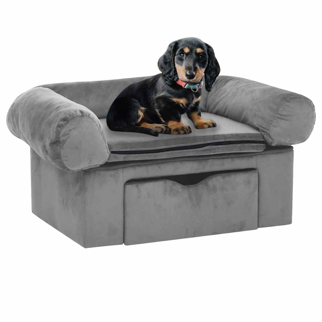 foto del prodotto vidaxl divano per cani con cassetto grigio 75x50x38 cm in peluche