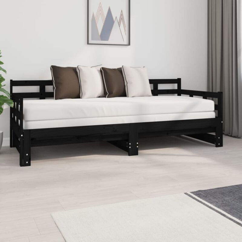 foto del prodotto vidaxl dormeuse estraibile nera in legno massello di pino 2x 80x200 cm