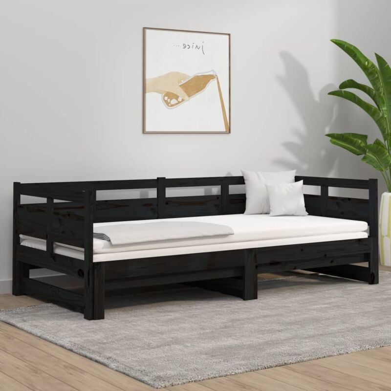 foto del prodotto vidaxl dormeuse estraibile nera in legno massello di pino 2x 90x190 cm