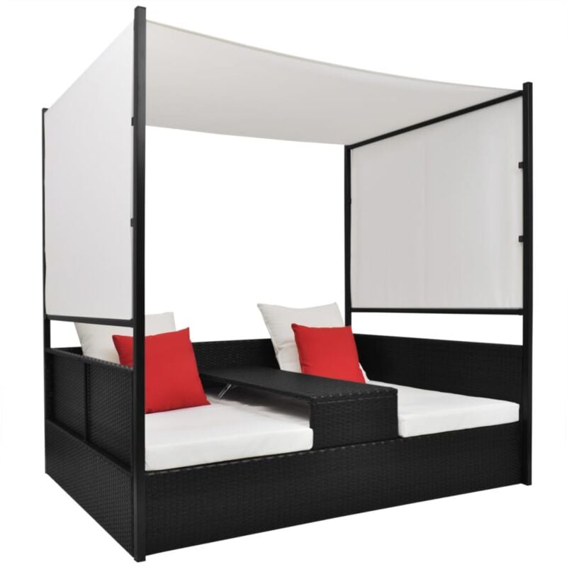 foto del prodotto vidaxl elegante sdraio da esterni xl 190x130 cm in polyrattan con tettuccio vari colori colore nero