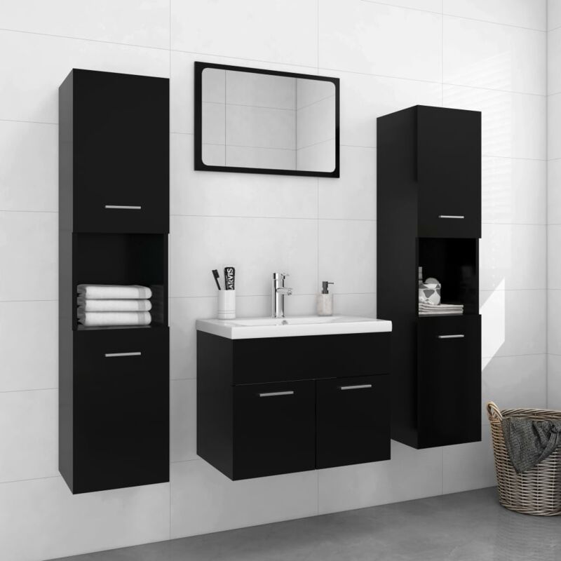 foto del prodotto vidaxl elegante set da bagno sottolavabo 2 armadietti alti e specchio vari colori colore nero