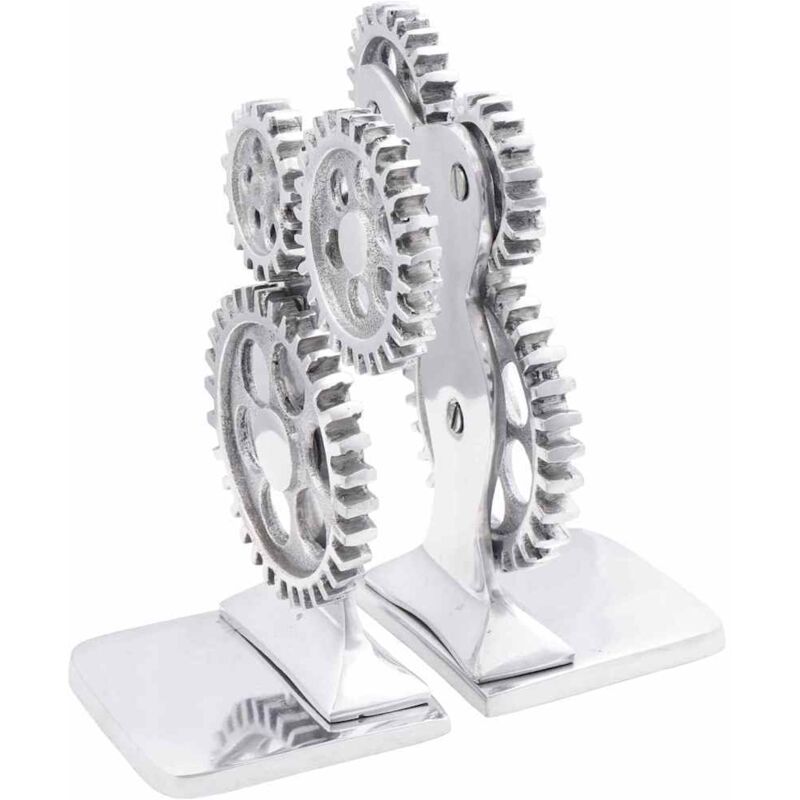 foto del prodotto vidaxl fermalibri 2 pz argento 10x10x22 cm alluminio ingranaggio