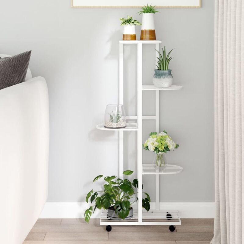 foto del prodotto vidaxl fioriera a 5 piani con ruote 44x23x100 cm ferro bianco