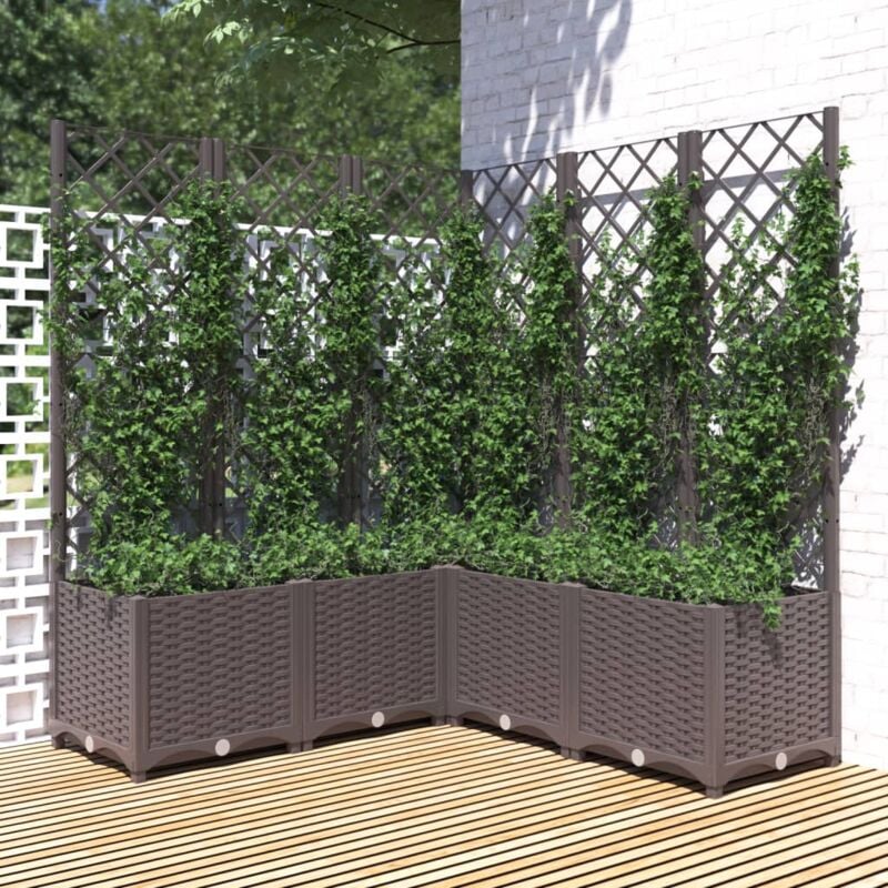 foto del prodotto vidaxl fioriera da giardino con graticcio marrone 120x120x136 cm in pp