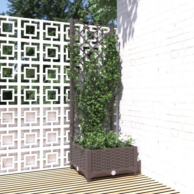 foto del prodotto vidaxl fioriera da giardino con graticcio marrone 40x40x121,5 cm in pp