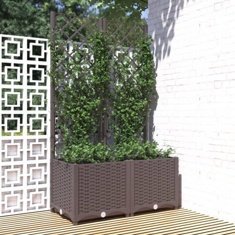 foto del prodotto vidaxl fioriera da giardino con graticcio marrone 80x40x136 cm in pp
