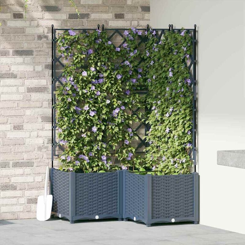 foto del prodotto vidaxl fioriera da giardino con traliccio 3 pz grigia 80x80x143 cm