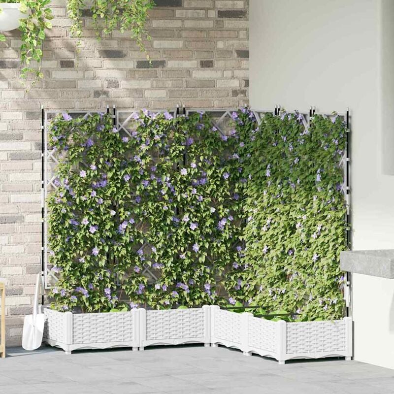 foto del prodotto vidaxl fioriera da giardino con trellis 5 pcs bianca 120x120x125.5 cm
