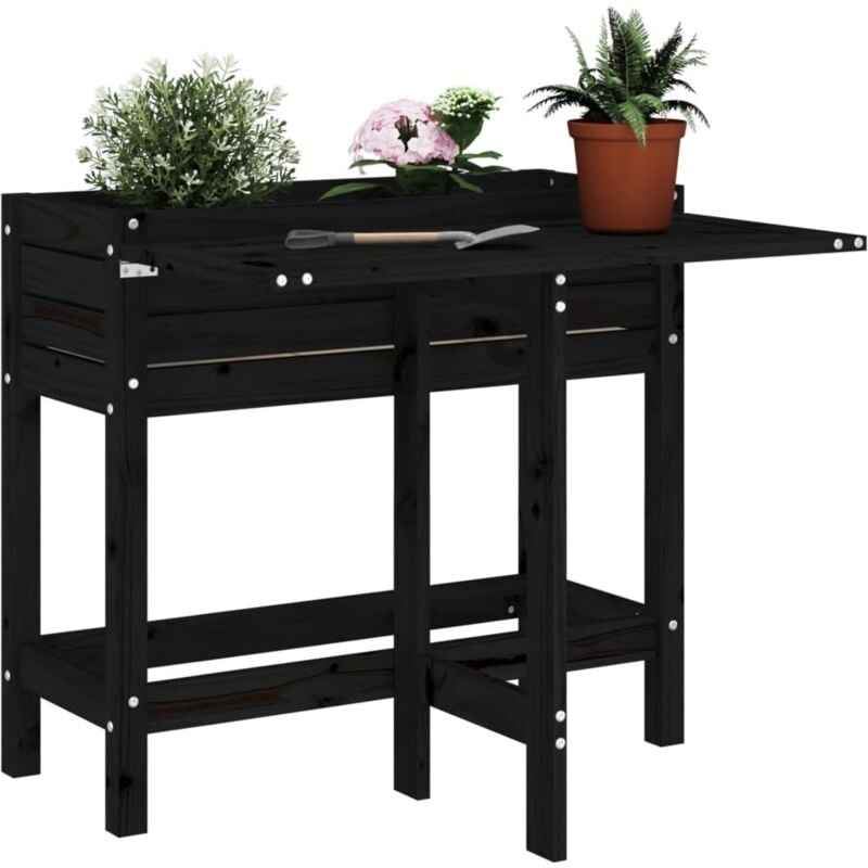 foto del prodotto vidaxl fioriera da giardino piano pieghevole nera legno massello pino