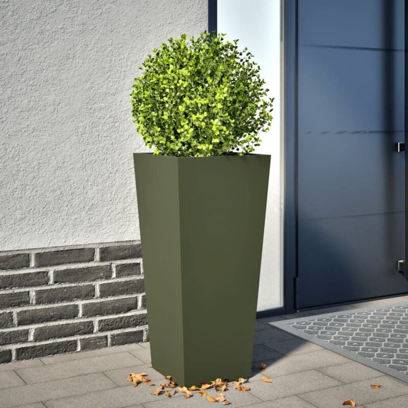 foto del prodotto vidaxl fioriera da giardino verde oliva 35x35x75 cm in acciaio